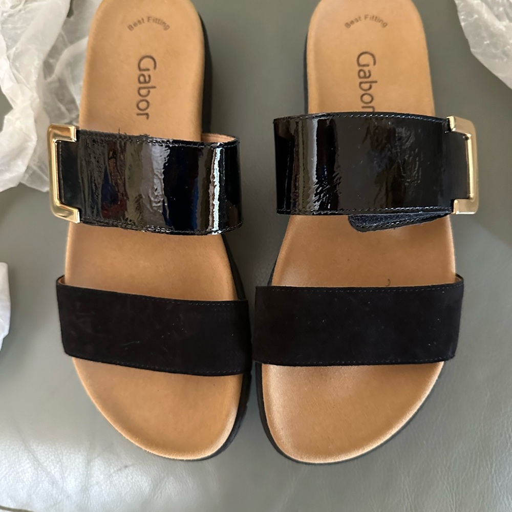 Gabor Black Sandals with Two Straps and Flat Sole